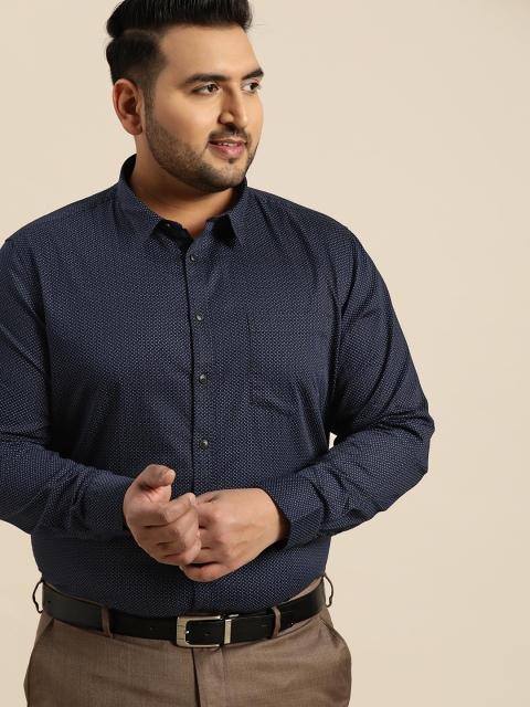 

Sztori Plus Size Men Navy Blue Regular Fit Printed Casual Shirt
