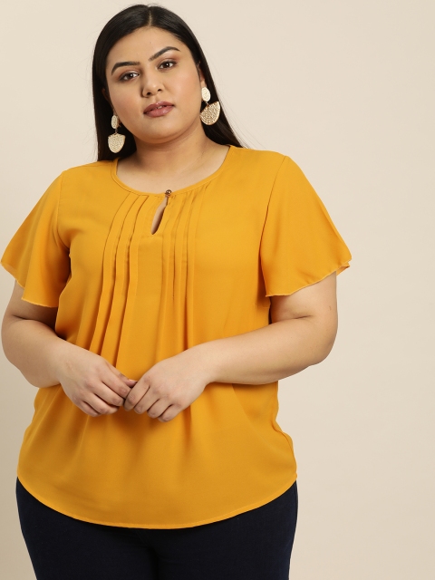 

Sztori Plus Size Women Mustard Yellow Solid Top