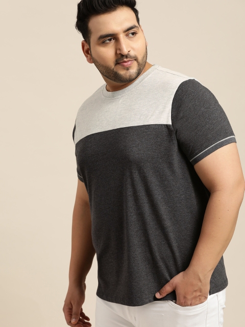 

Sztori Plus Size Men Charcoal Grey Grey Melange Colourblocked Round Neck T-shirt