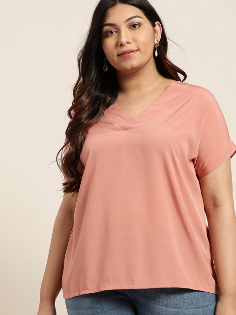 

Sztori Plus Size Women Peach-Coloured Solid Top