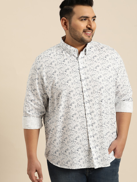 

Sztori Plus Size Men White Navy Blue Regular Fit Printed Casual Shirt