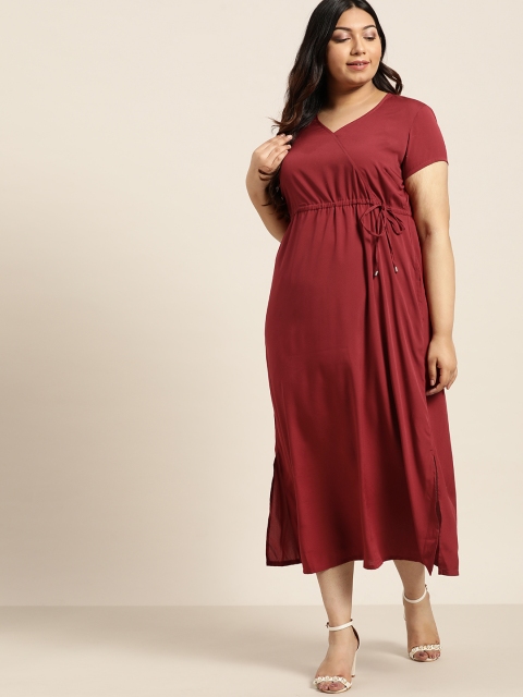 

Sztori Plus Size Women Maroon Solid Maxi Dress