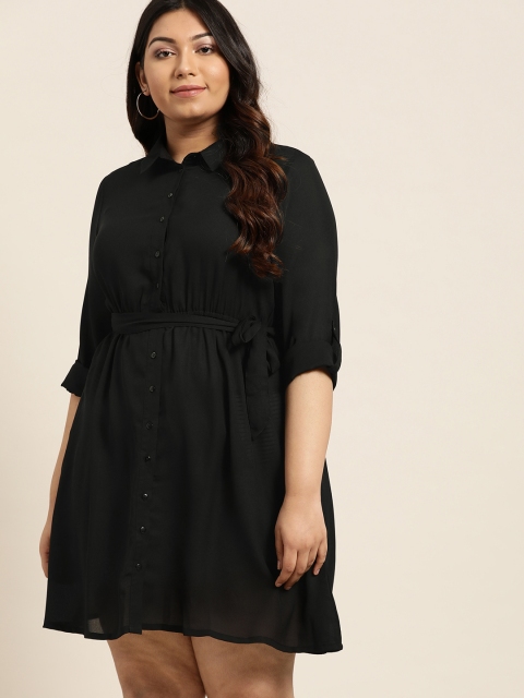 

Sztori Plus Size Women Black Solid Shirt Dress