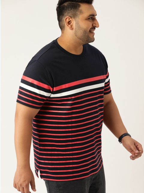 

Sztori Plus Size Men Black Red Striped Round Neck T-shirt