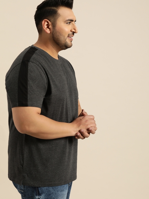 

Sztori Plus Size Men Charcoal Grey Solid Round Neck T-shirt
