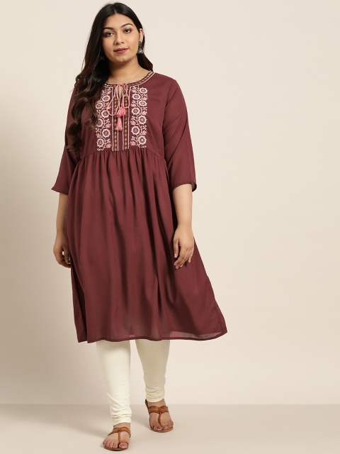 

Sztori Plus Size Women Maroon Pink Yoke Design A-Line Kurta