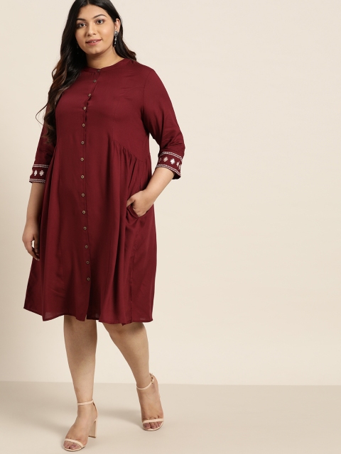 

Sztori Plus Size Women Maroon Solid A-Line Dress
