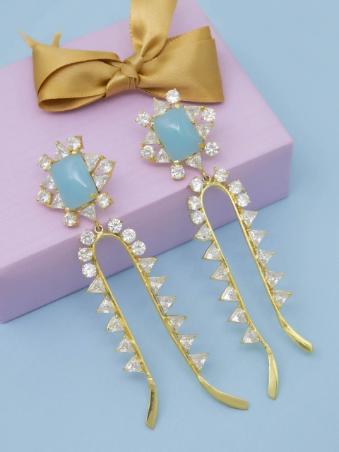 

Unniyarcha Jewellery Gold-Plated & Turquoise Blue Contemporary Drop Earrings