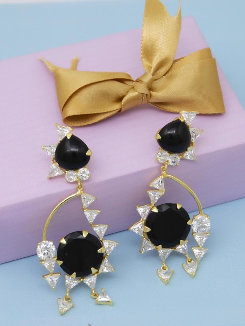 

Unniyarcha Jewellery Gold-Plated & Black Contemporary Drop Earrings