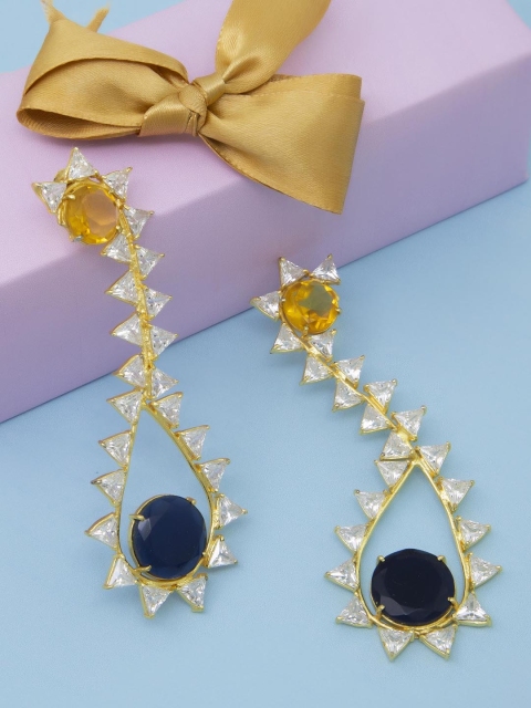 

Unniyarcha Jewellery Gold-Plated & Blue Teardrop Shaped Drop Earrings