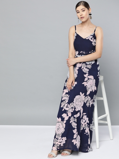 

Trend Arrest Women Navy Blue & Grey Floral Printed Maxi Dress