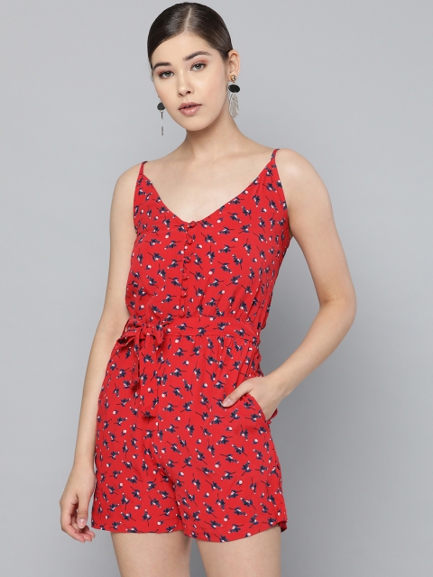 

Trend Arrest Women Red & Navy Blue Printed Playsuit