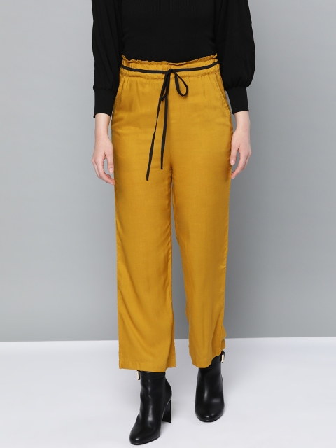 

Trend Arrest Women Mustard Yellow Relaxed Straight Leg Loose Fit Solid Regular Trousers