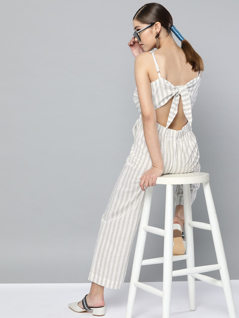 

Trend Arrest Women White & Green Striped Basic Jumpsuit