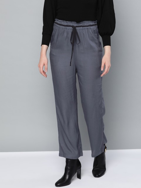

Trend Arrest Women Charcoal Grey Relaxed Straight Leg Loose Fit Solid Regular Trousers
