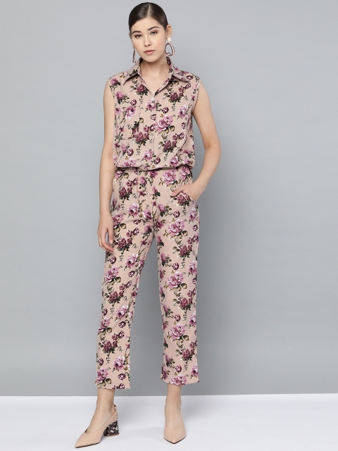 

Trend Arrest Women Beige & Purple Printed Basic Jumpsuit