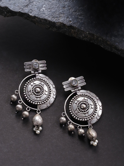 

Infuzze Oxidised Silver-Toned Brass-Plated Textured Circular Drop Earrings