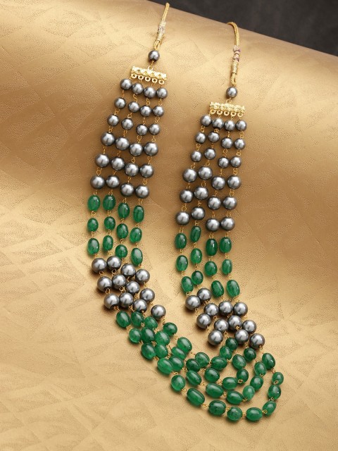 

Infuzze Green & Grey Brass-Plated Beaded Layered Necklace