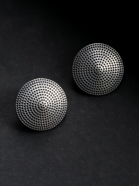 

Infuzze Oxidised Silver-Toned Brass-Plated Textured Circular Oversized Studs