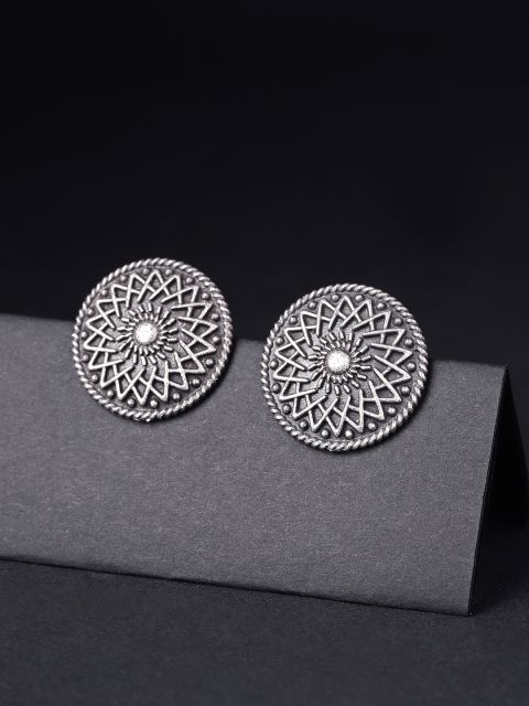 

Infuzze Oxidised Silver-Toned Brass-Plated Textured Circular Studs