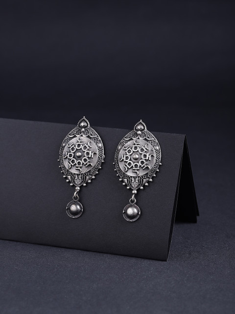 

Infuzze Oxidised Silver-Toned Brass-Plated Textured Classic Drop Earrings
