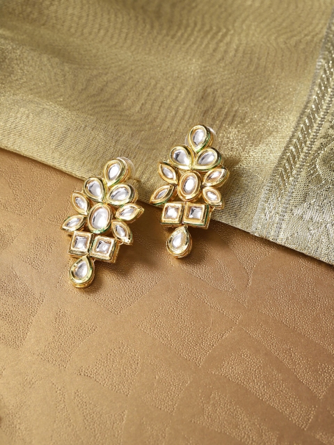 

Infuzze Gold-Toned Brass Plated Kundan Studded Handcrafted Classic Drop Earrings
