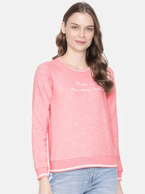 

People Women Pink Melange Solid Sweatshirt