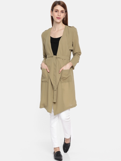 

People Women Khaki Solid Open Front Jacket