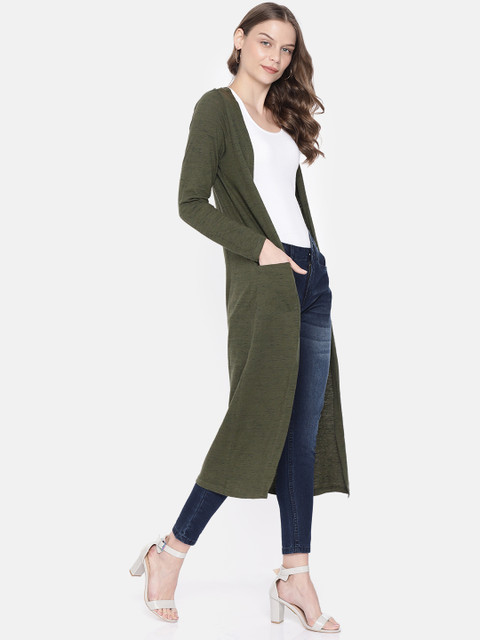 

People Women Olive Green Solid Open Front Shrug