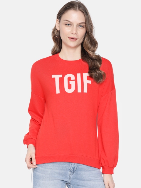 

People Women Orange Printed Sweatshirt