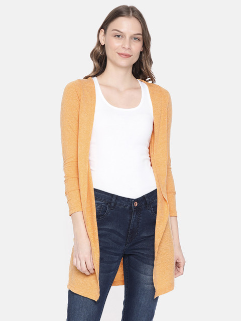 

People Women Mustard Yellow Solid Open Front Shrug