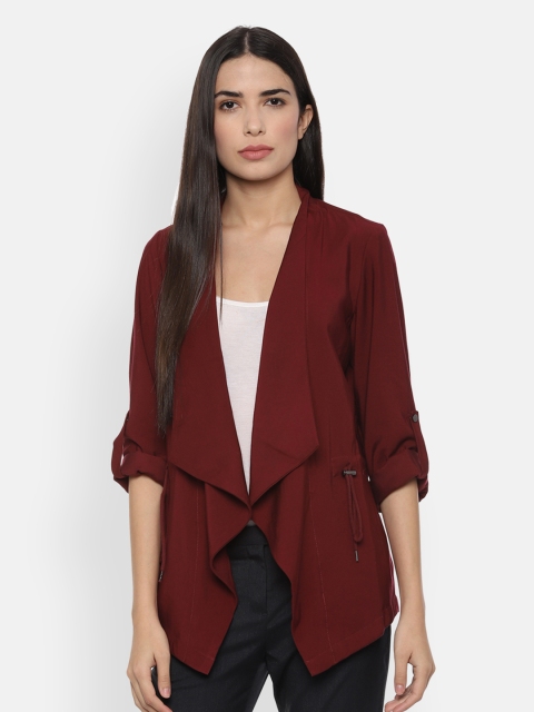 

People Women Maroon Solid Waterfall Shrug