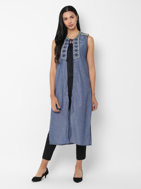 

People Women Blue Self Design Tailored Jacket