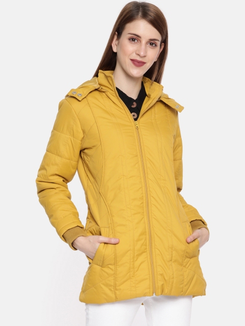 

People Women Mustard Yellow Solid Detachable Hooded Padded Jacket