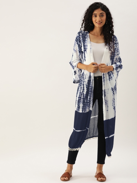 

People Women Blue & Off-White Printed Open Front Shrug