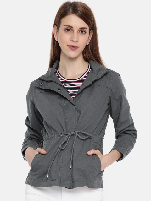 

People Women Grey Solid Tailored Jacket With Waist Tie-Up
