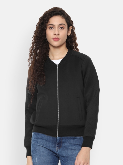 

People Women Black Solid Bomber