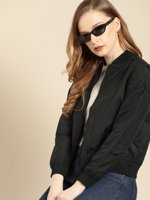 

Ms.Taken Women Black Solid Bomber Jacket