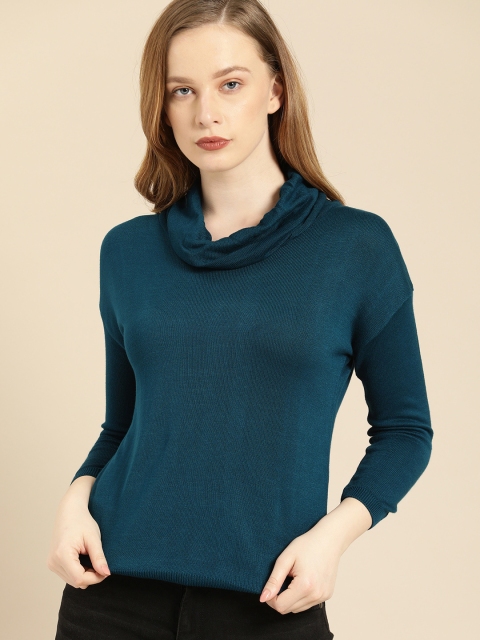 

Ms.Taken Women Teal Blue Solid Pullover Sweater