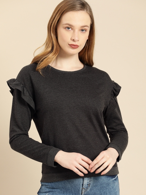 

Ms.Taken Women Charcoal Grey Solid Sweatshirt