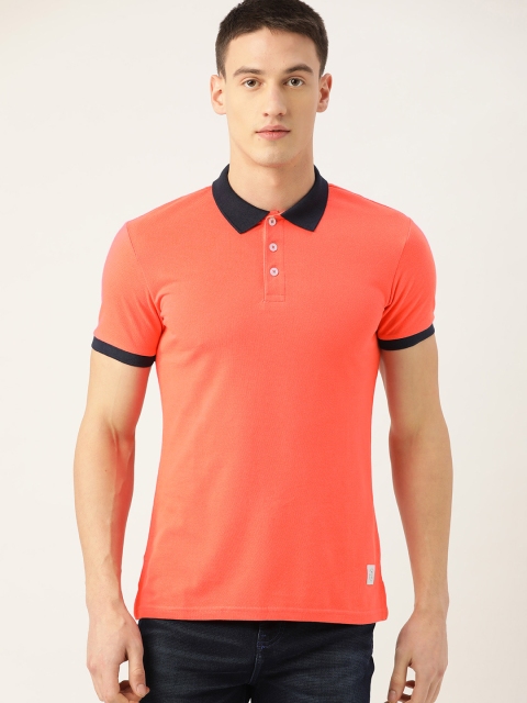 

United Colors of Benetton Men Coral Orange Solid Polo Collar Pure Cotton T-shirt