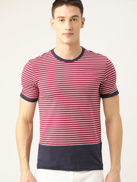 

United Colors of Benetton Men Purple Striped Round Neck T-shirt
