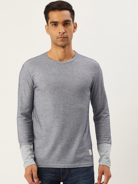 

United Colors of Benetton Men Blue Self Design Round Neck T-shirt