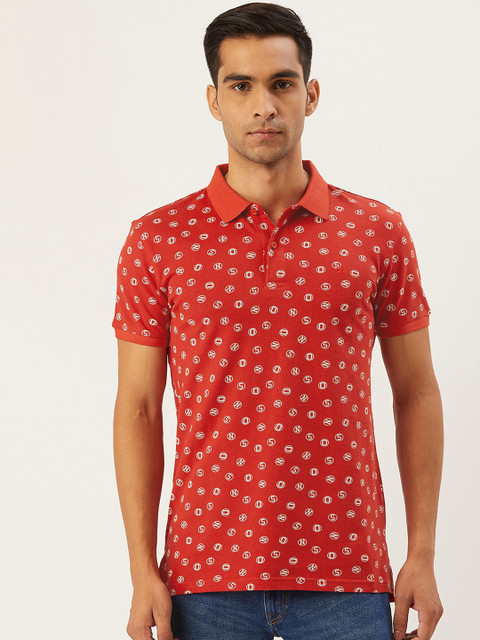 

United Colors of Benetton Men Red & White Printed Slim Fit Polo Collar T-shirt