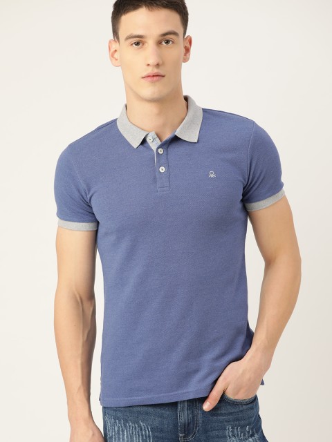 

United Colors of Benetton Men Blue Polo Collar T-shirt