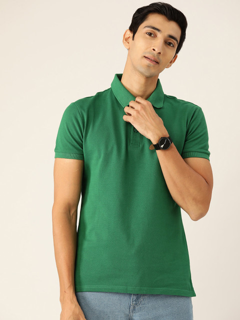 

United Colors of Benetton Men Green Solid Polo Collar T-shirt