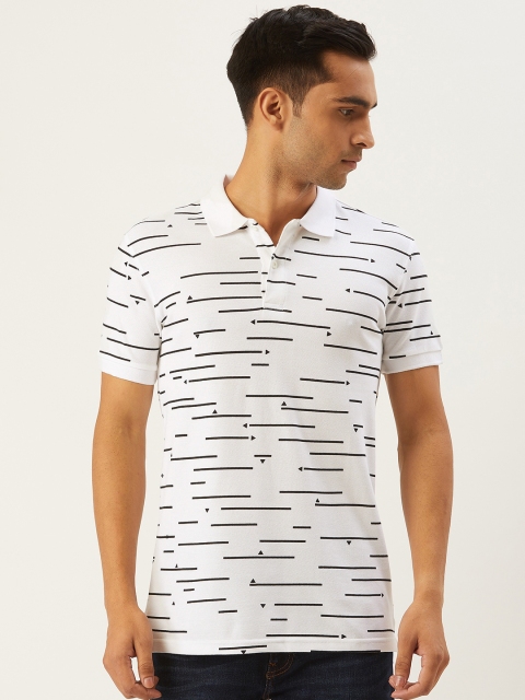 

United Colors of Benetton Men White & Black Slim Fit Printed Polo Collar T-shirt