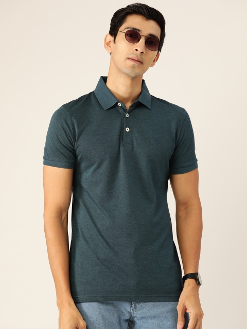 

United Colors of Benetton Men Teal Blue Solid Polo Collar T-shirt
