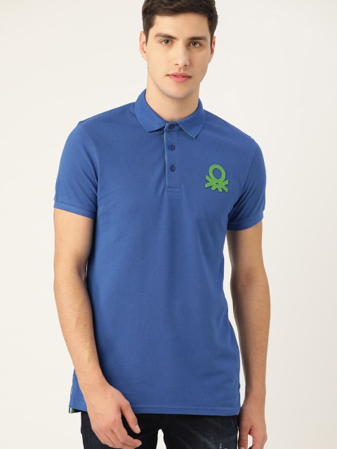 

United Colors of Benetton Men Blue Solid Polo Collar T-shirt