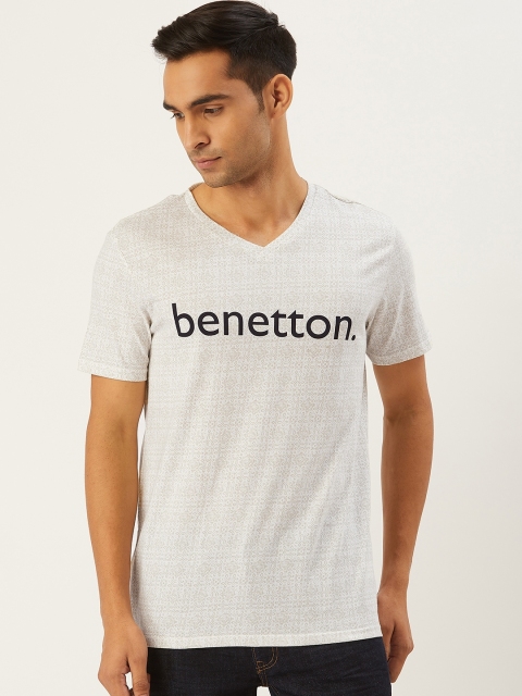 

United Colors of Benetton Men White & Black Slim Fit Printed V-Neck T-shirt